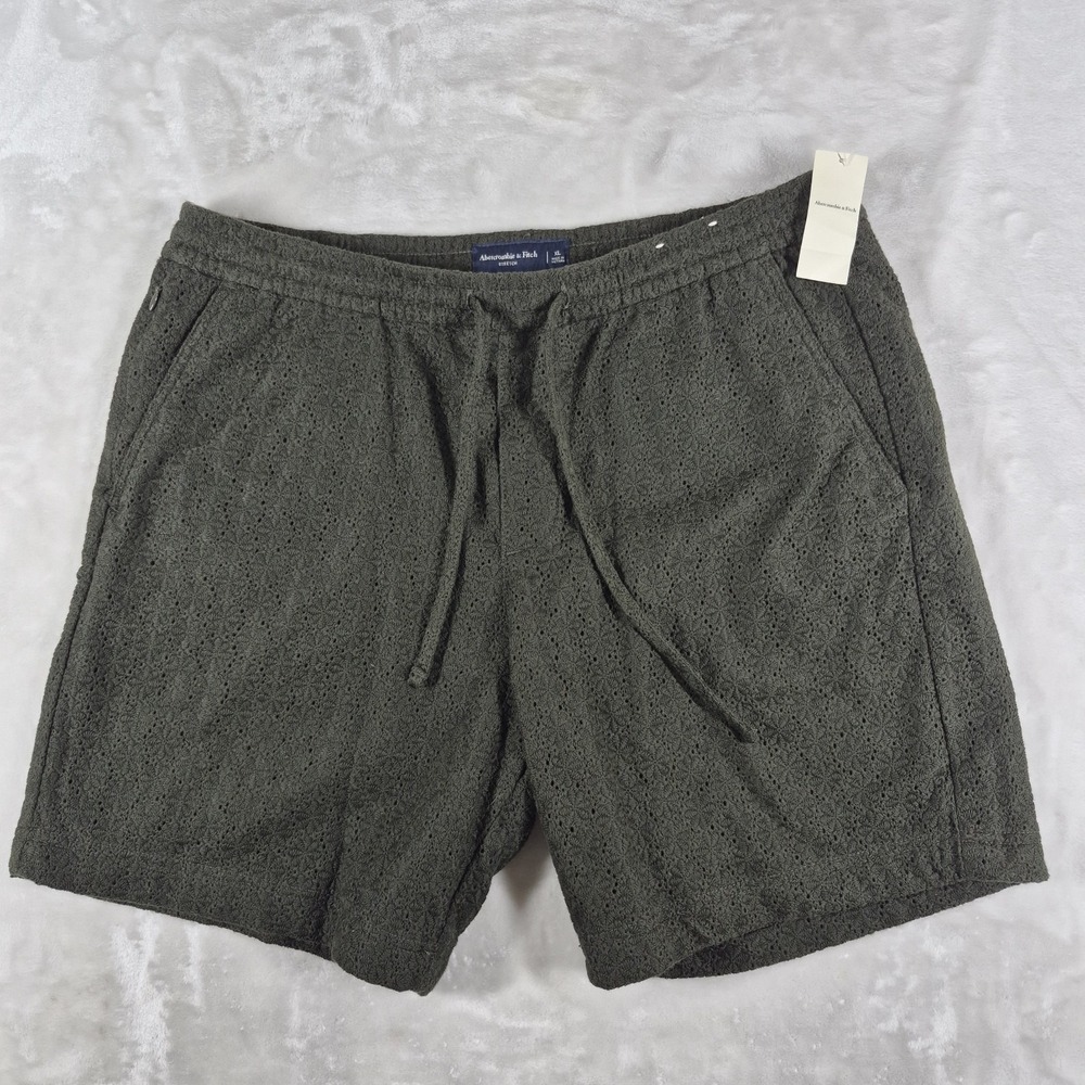Abercrombie & Fitch Pull-On Shorts Men's XL Green 7" Drawstrings Floral NWT
